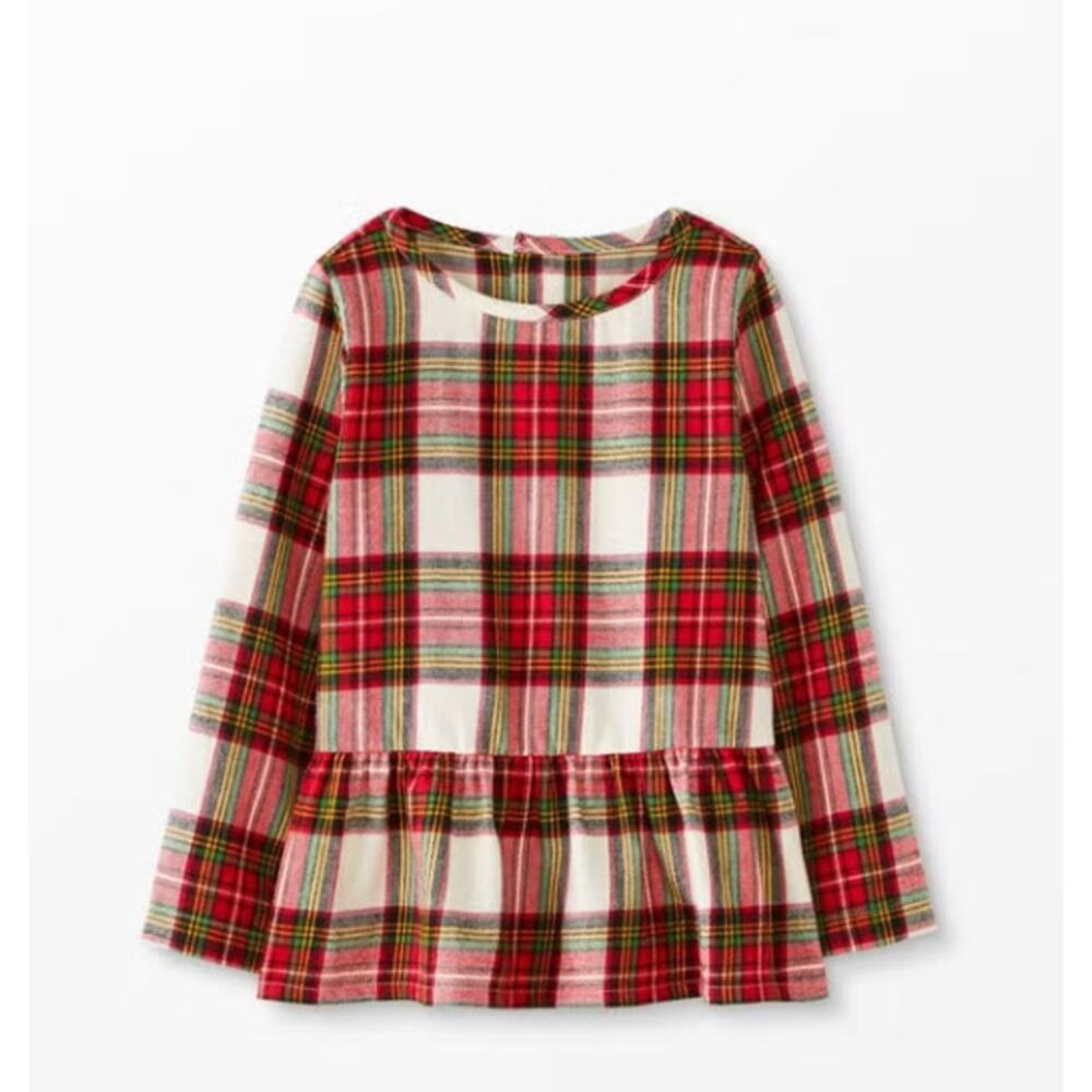 Hanna Andersson Flannelette Peplum Tartan Stewart Plaid Ruffle Top 6-7 Christmas